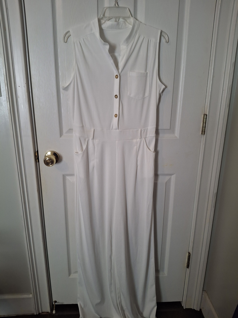 Sleeveless White Jumpsuit with Button Front